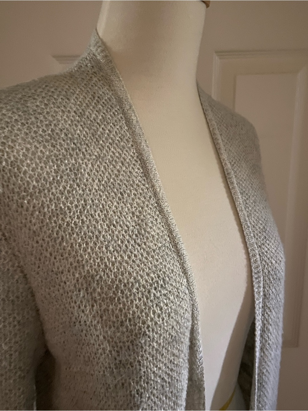 Eileen Fisher Small S Light Heather Gray Open-Front Long Knit Cardigan Sweater